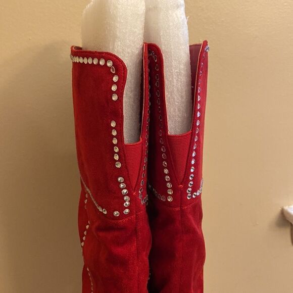 NWOT Jessica Simpson Women's Red Studded Pointed Toe Over Knee Boots Size: 9 - Picture 12 of 16